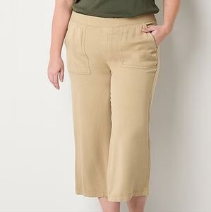 St. John's Bay Women Plus Pullon Xtra Wide Capris Tencel High Rise Biscotti 2X